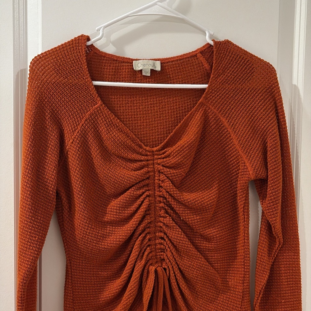 Chenault Orange Ruched Ribbed Blouse